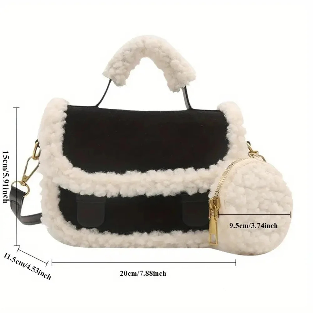 Fashion shoulder bag large capacity cross shaped bag suitable for womens handbags small square bag Sherpa bag round plush wallet 241205