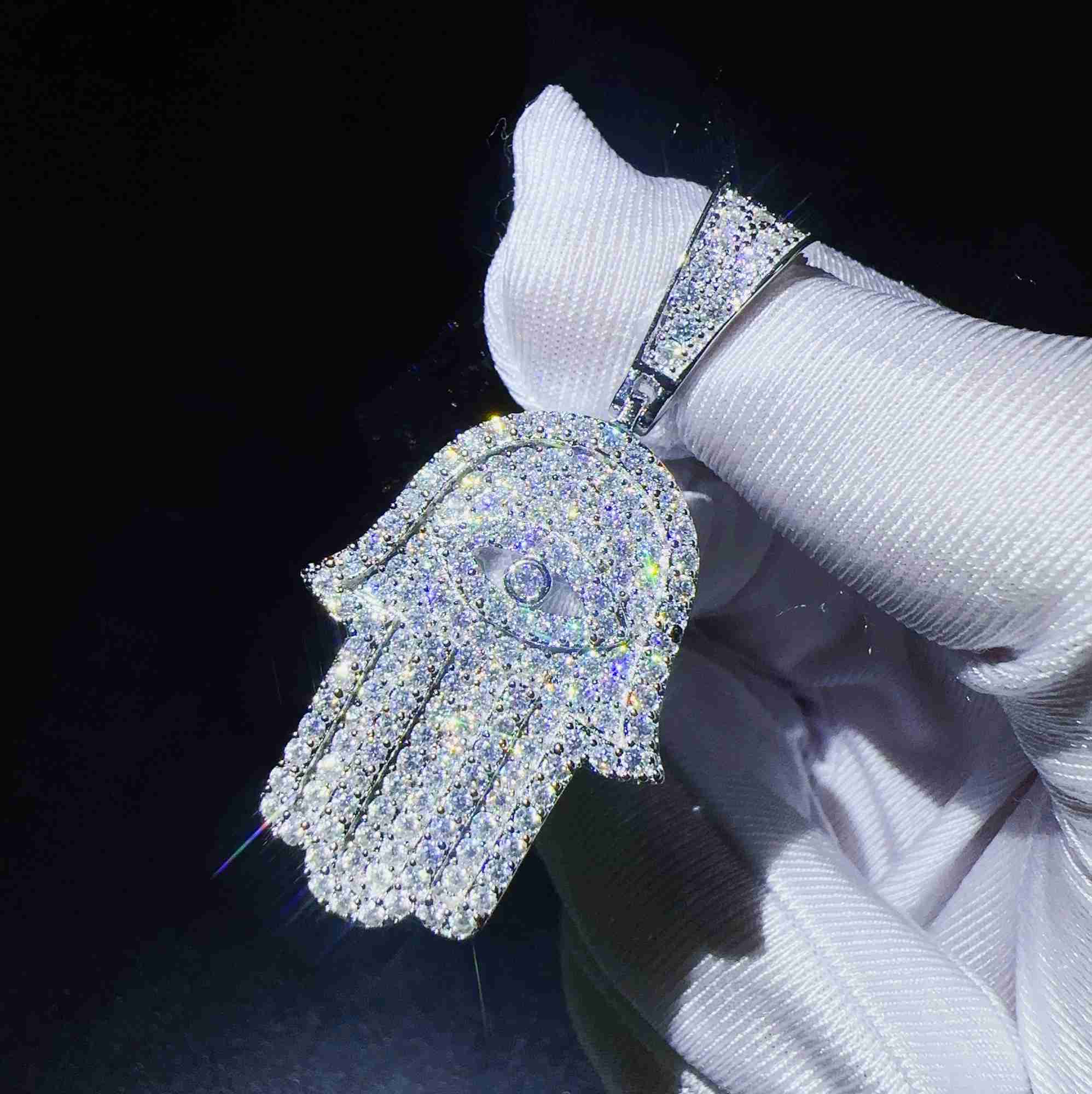 Sterling Silver 925 Jewelry Moissanite Hamsa hand pendant VVS Diamond Iced Out Pendant hip hop pass tester