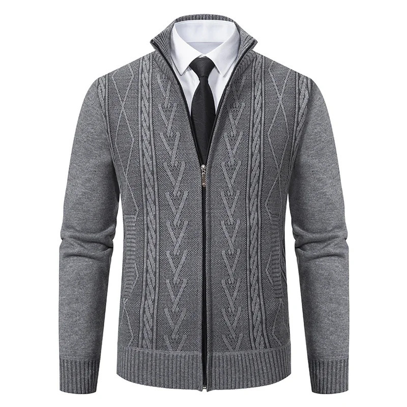 2023 autumn mens cardigan collar sweater jacquard jacket thickened warm casual knit trendy zipper 241206