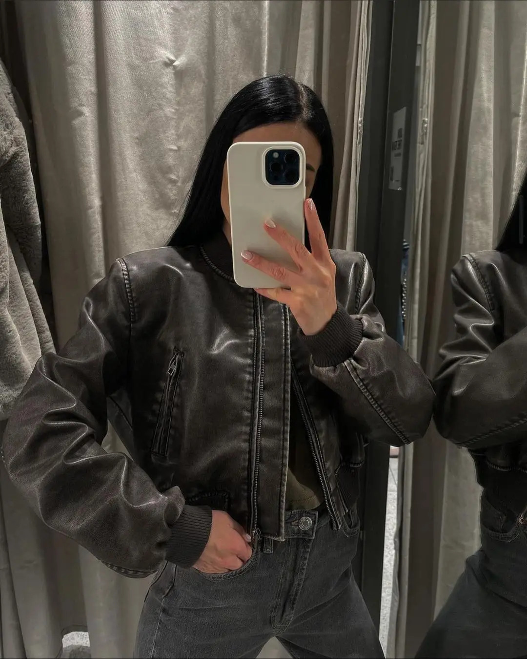 RARF Women Washed Leather Loose Jacket Vintage Stand Collar Gradient Zipper Short Coat Spring Lady Locomotive Style Chic 241205