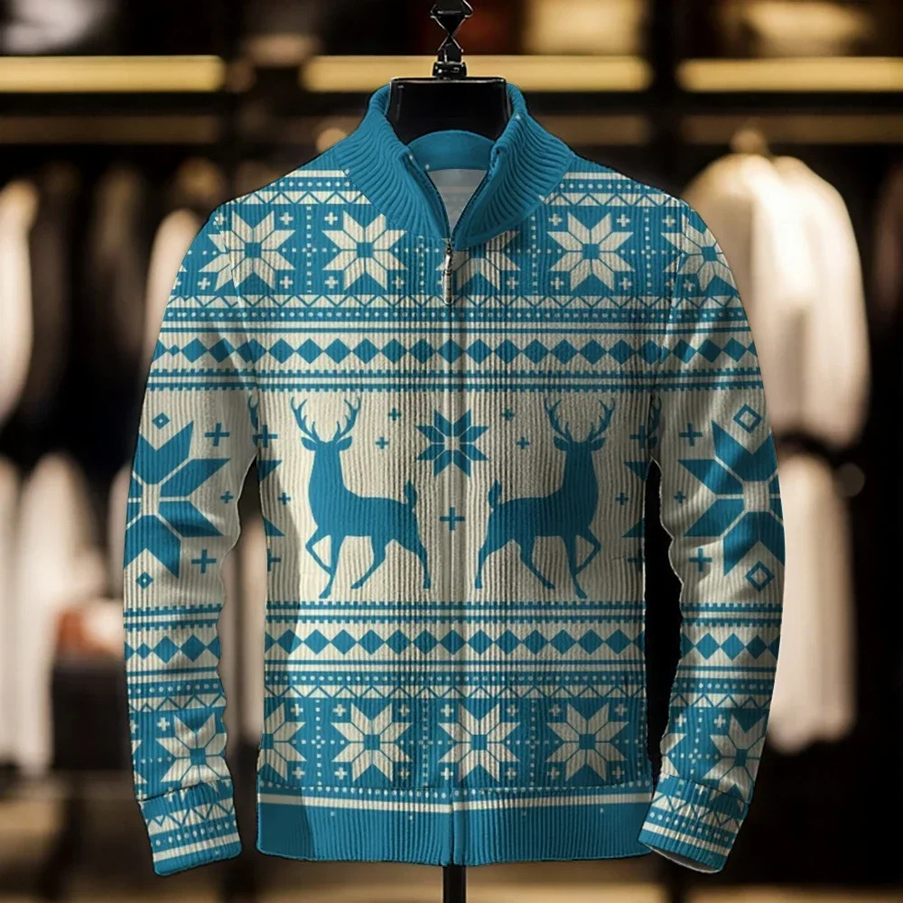 Mens 3D printed Christmas sweaters casual loose jackets holiday cardigans fashionable Merry mens clothing 241206