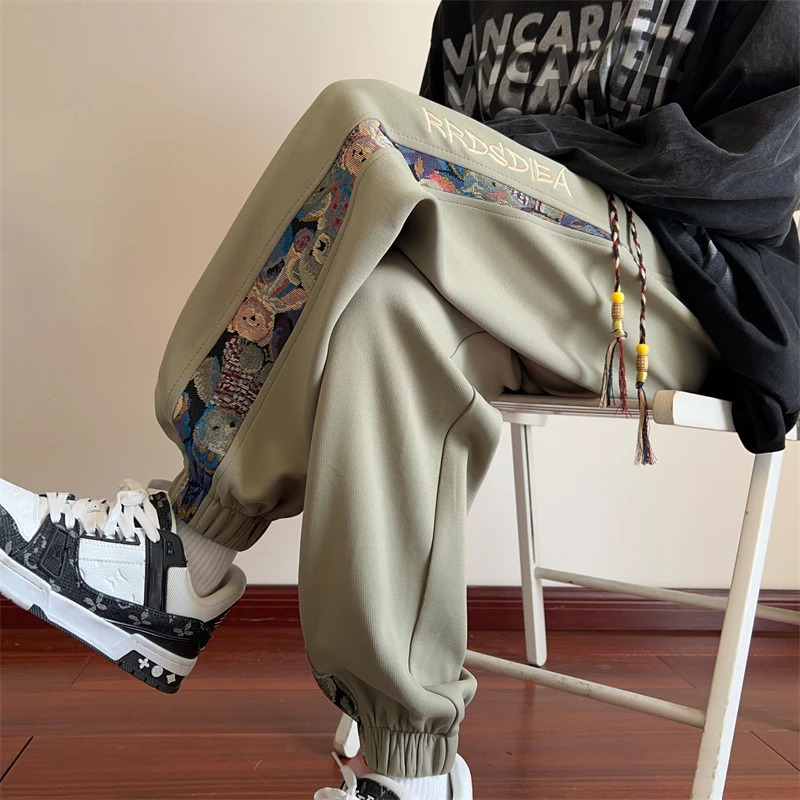 Autumn bear embroidery drawstring pants trend n feeling niche sports fashionable loose casual womens 241206
