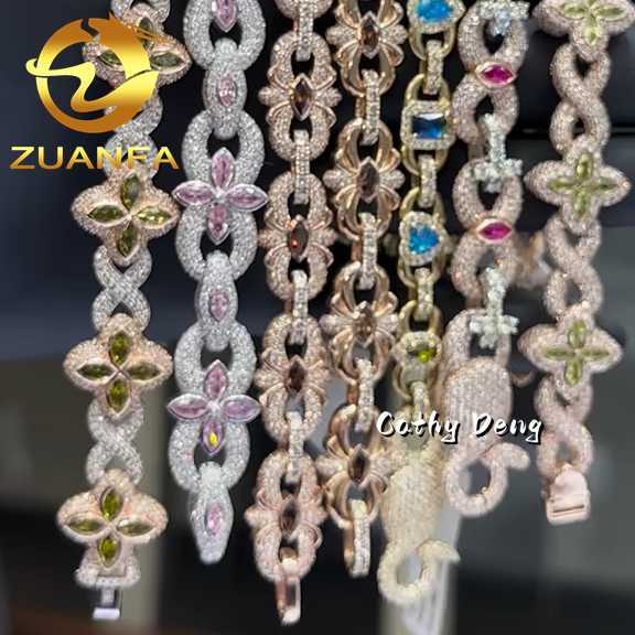 Fancy cut Hip hop Jewelry Iced out Men Cuban link chain Bracelet 925 Silver Moissanite bracelet women super shine cuban chain