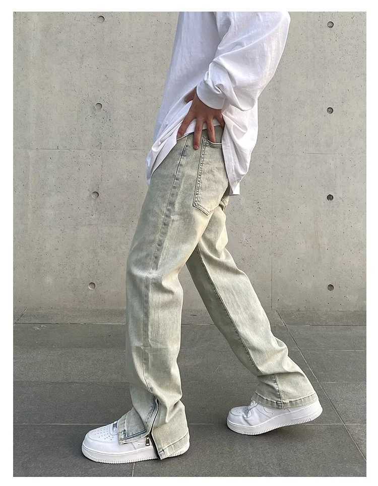2025S Fashion Designer Quality American High Street Jeans Casual Straight Stretch Fashionable Retro Washed Pants Zipper Splicing Denim Trouser Mens Cl