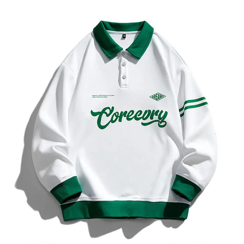 Mens oversized contrasting color lapel sweatshirt spring hiphop street Harajuku baseball uniform hooded mens style 241206