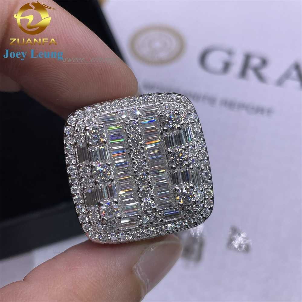 Wholesale Price New Arrival Moissanite Rings 925 Sterling Silver Fine Jewelry Hip Hop Sparkle VVS Baguette Iced Out Men Ring