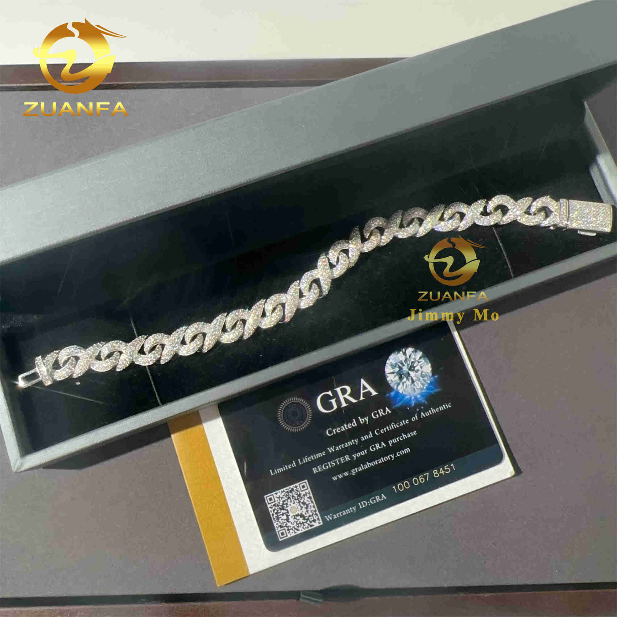 New Arrivals 10mm Width 925 Solid Silver Iced Out Hip Hop Jewelry VVS1Moissanite Diamond Franco Cuban Link Infinity Bracelet Men