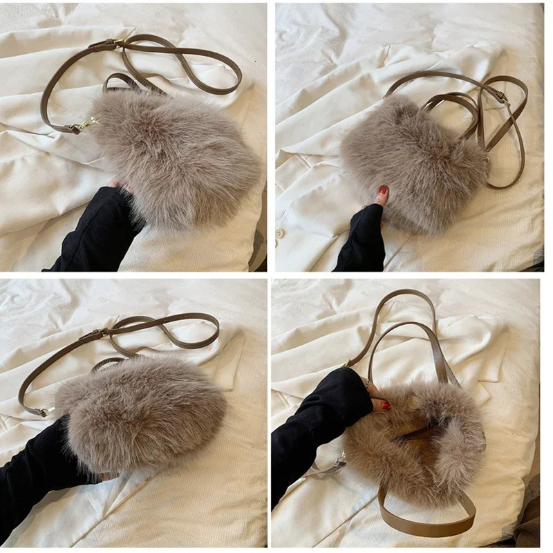 Winter shoulder bag soft and fluffy artificial fur bag fashionable womens plush handbag casual zipper square messenger bag 241205