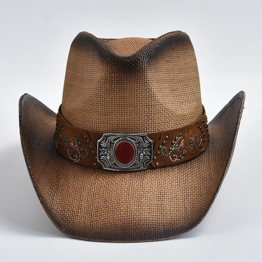 Summer Grass Western Cowboy Hat Mens and Womens Outdoor Travel Jazz Beach Sun Hat Sombreros de Vaquero 241206