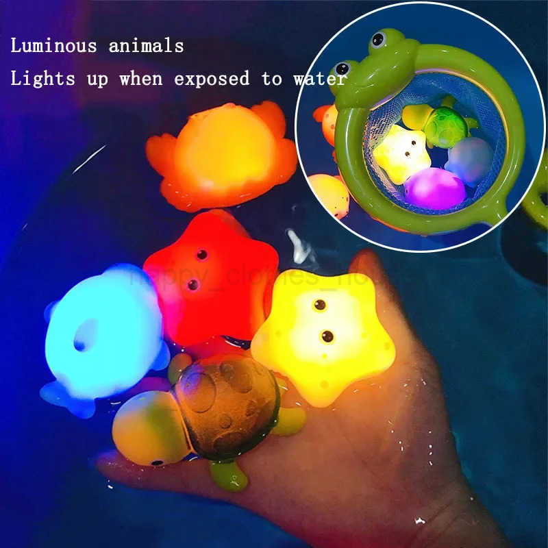 Childrens Bath Toys Induction Water Play Light-up Animal Bathroom Toys Light Net Fishing Turtle Coax BabyXJ241207