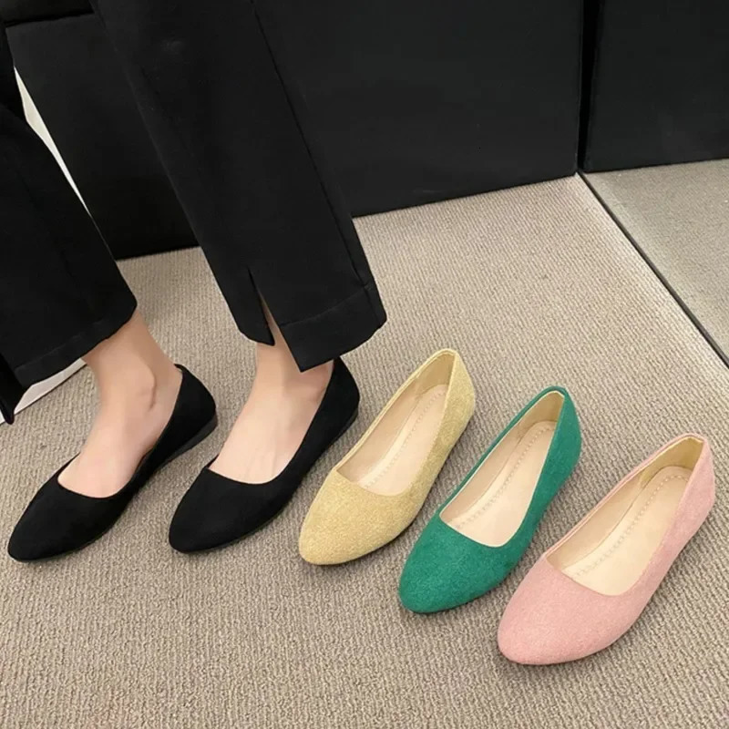 Spring Womens Flats Pointed Toe Boat Shoes Candy Color Slip on Flat Flock Ballet Comfortable Ladies 241225