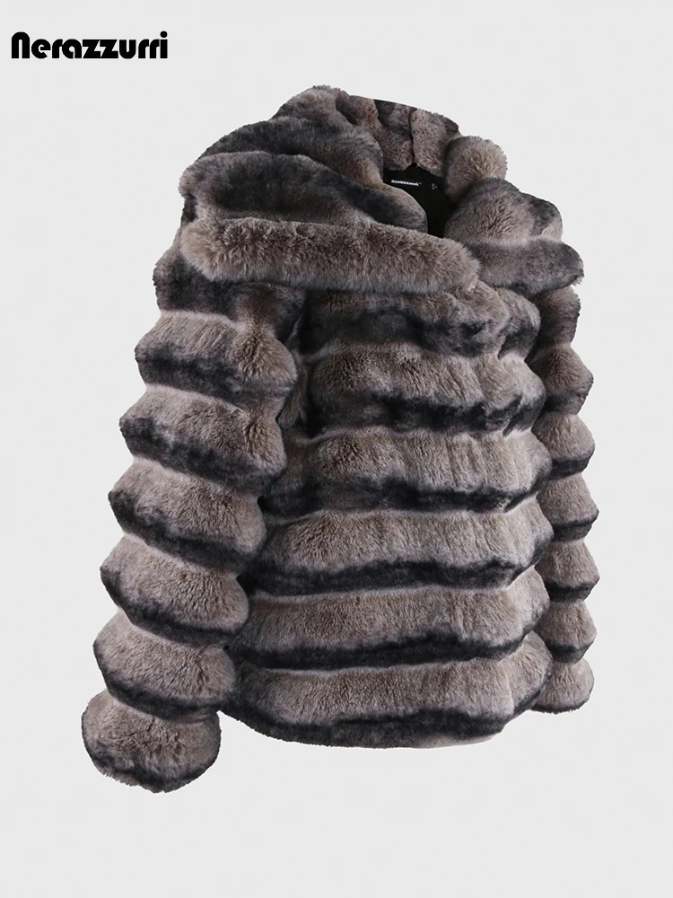 Sapphire winter striped thick soft colorful faux chinchilla fur coat womens lapel high-quality fluffy jacket 241202