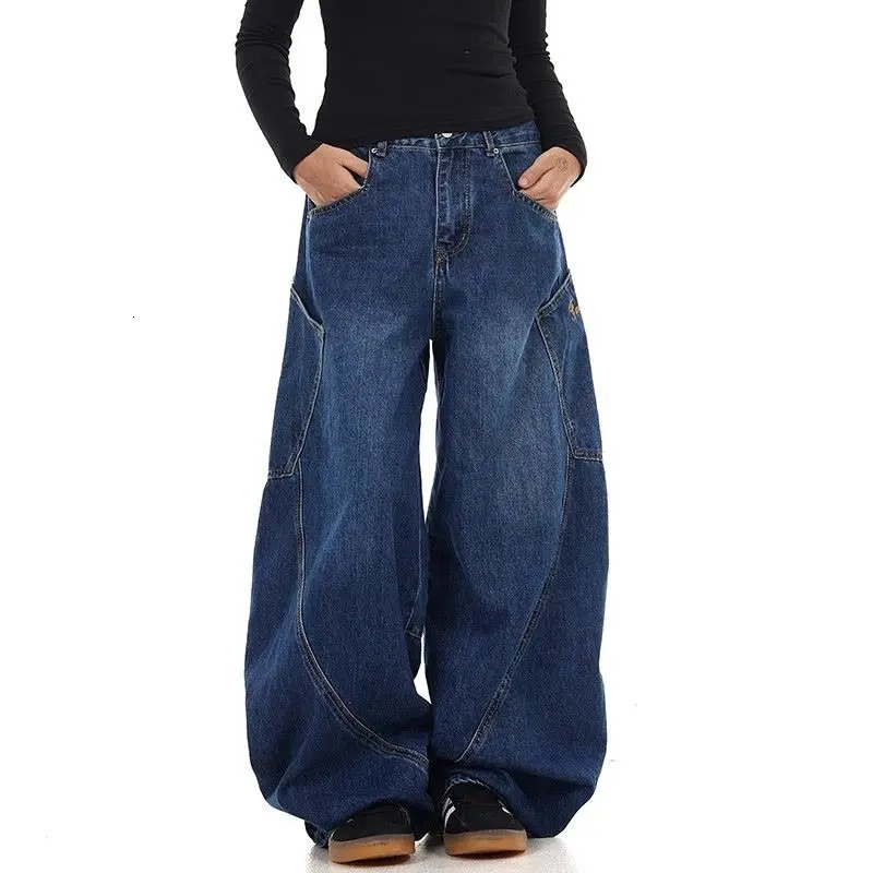 American retro street style mens and womens trendy personalized curve jeans suitable for couples loose retro casual pants y2k 241204