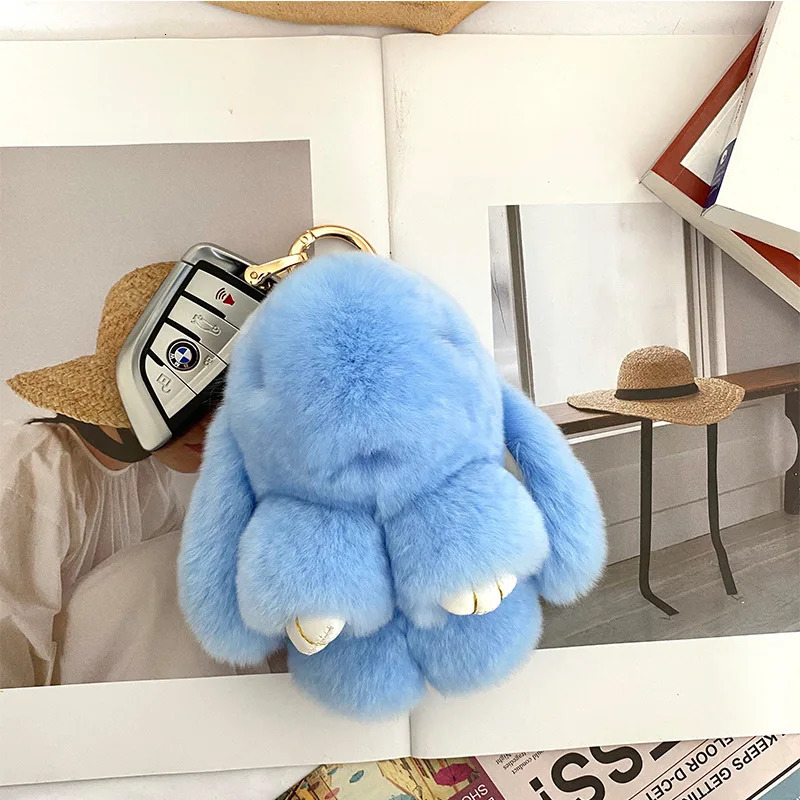 15cm Cute Fluffy Rabbit Keychain Real Rex Rabbit Fur Keychain Womens Bag Toy Fluffy Pom Cute Fluffy Pom Keychain 241206
