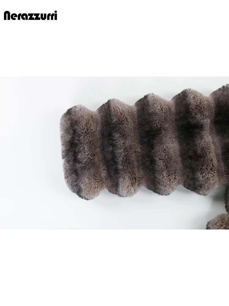 Sapphire winter striped thick soft colorful faux chinchilla fur coat womens lapel high-quality fluffy jacket 241202