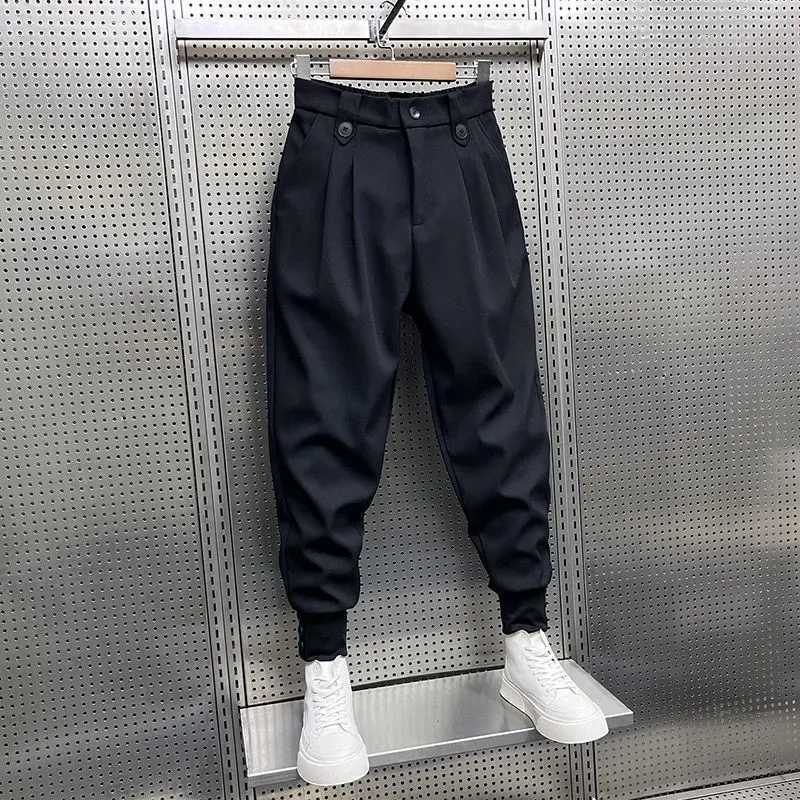 High Quality New Spring/Summer Fashion Brand Wrinkled Handsome High Waist Button Loose Casual Harlan Mens Pants T241207