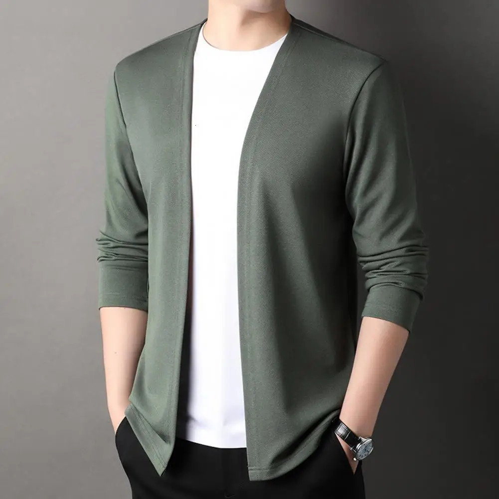 Classic mens sweater ultrathin slim fit solid color jacket fashionable knitted cardigan wool spring and summer casual clothing 241206