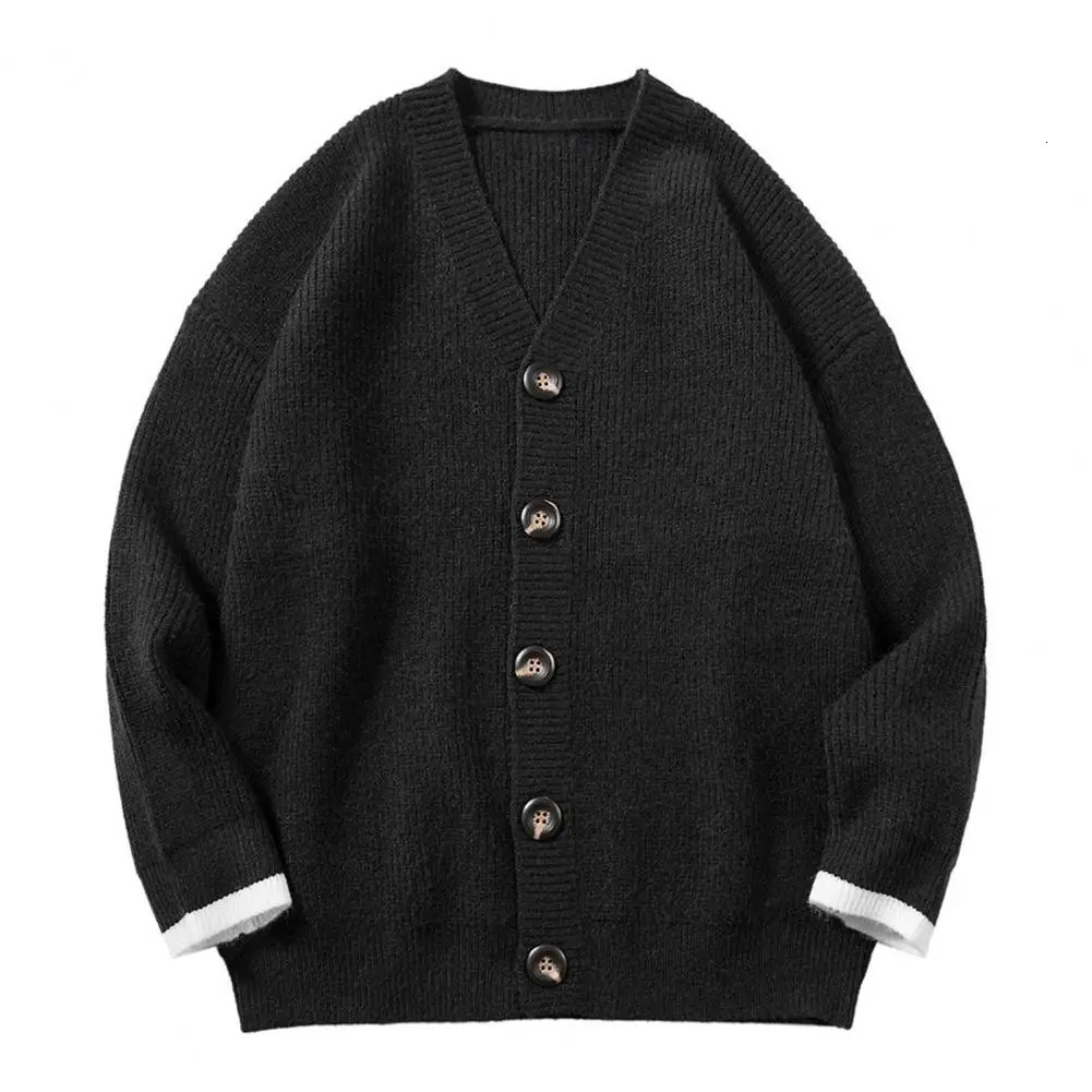 Korean style fashion solid color mens knitted cardigan single chest long sleeved sweater jacket 241206
