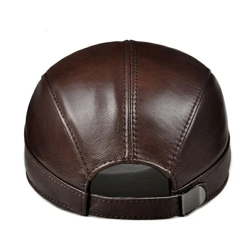 Spring/Summer Mens Genuine Leather Baseball Hat Mens Casual Cowboy Warm 56-60 Adjustable Sprot Flying Hat 241206
