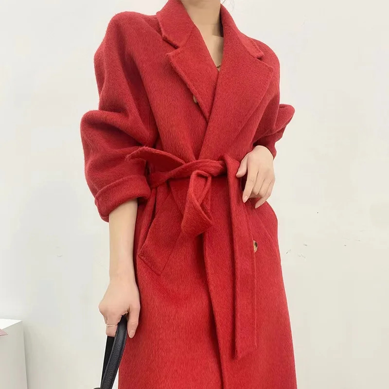 Alpaca double-sided wool coat long wool coat womens coat high-quality cashmere coat 241205