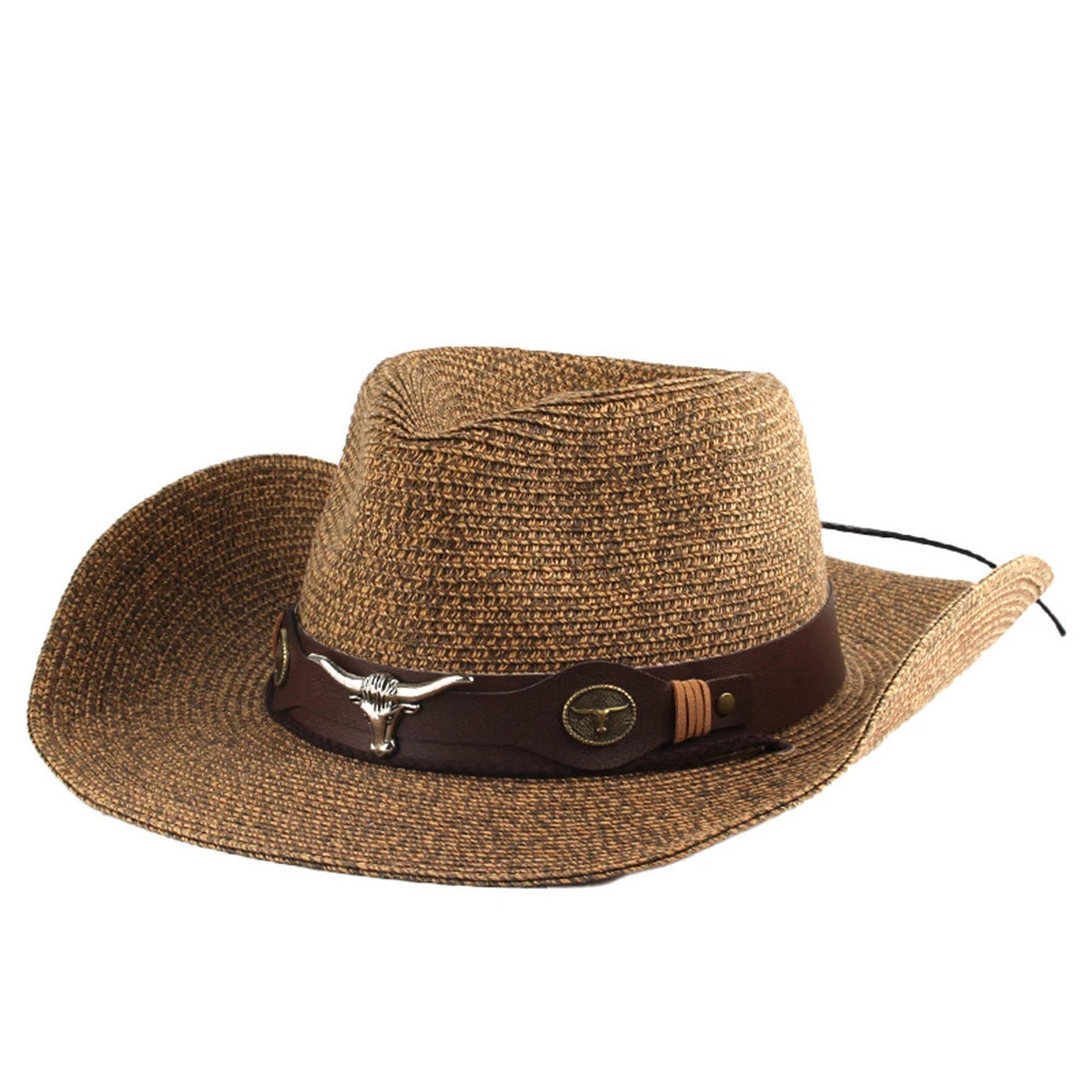 HOAREE Cowboy Hat Mens Sun Hat Wide Brim Fedora Hat with Decoration Beach Straw Hat Mens UV Protective Hat Chapeau Womens 241206