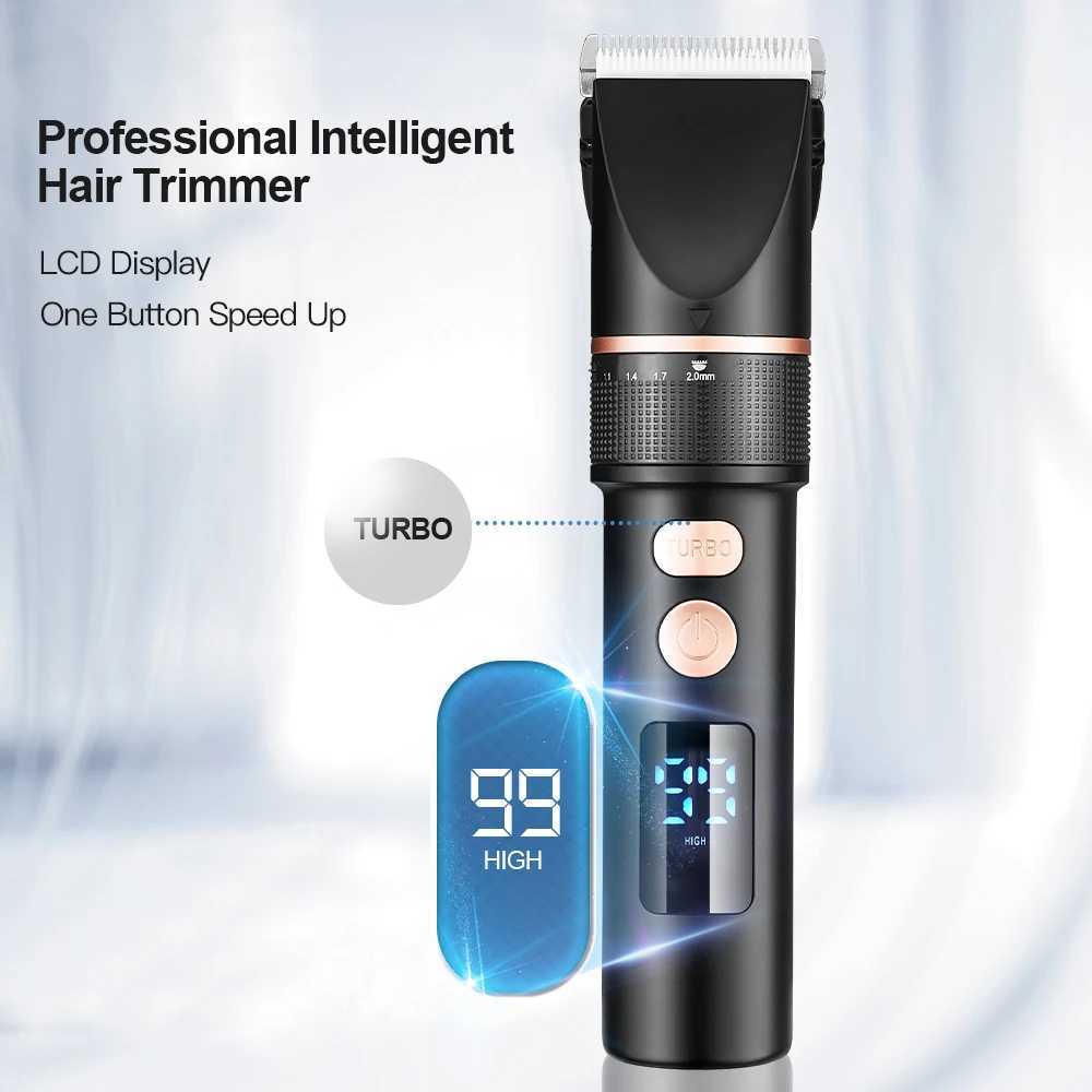 Professional LCD Display Hair Clipper Rechargeable Hair Trimmer Titanium Ceramic Blade Salon Hair Cutting Machine for Men BarberXJ241207