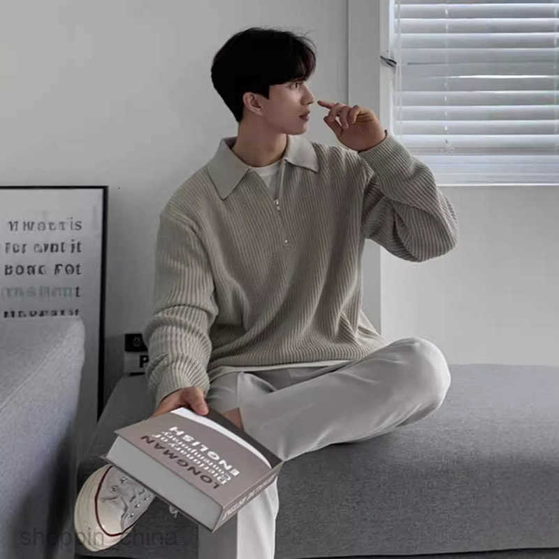 Men's Sweaters Korean Fashion Zipper Sweater Men Lapel Korean Fashion Casual Long Sleeve Solid Color Knitwear Top Coat Fashion