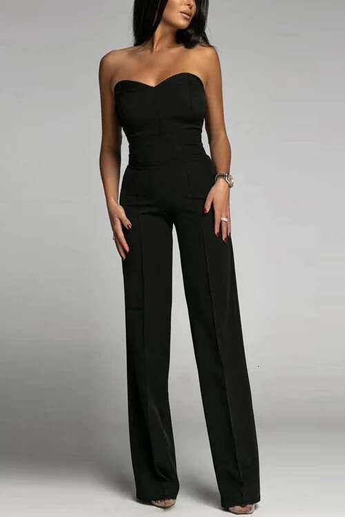Spring summer women's European American sexy slim fit strapless straight leg jumpsuit 2024 new style chic and elegant clothing