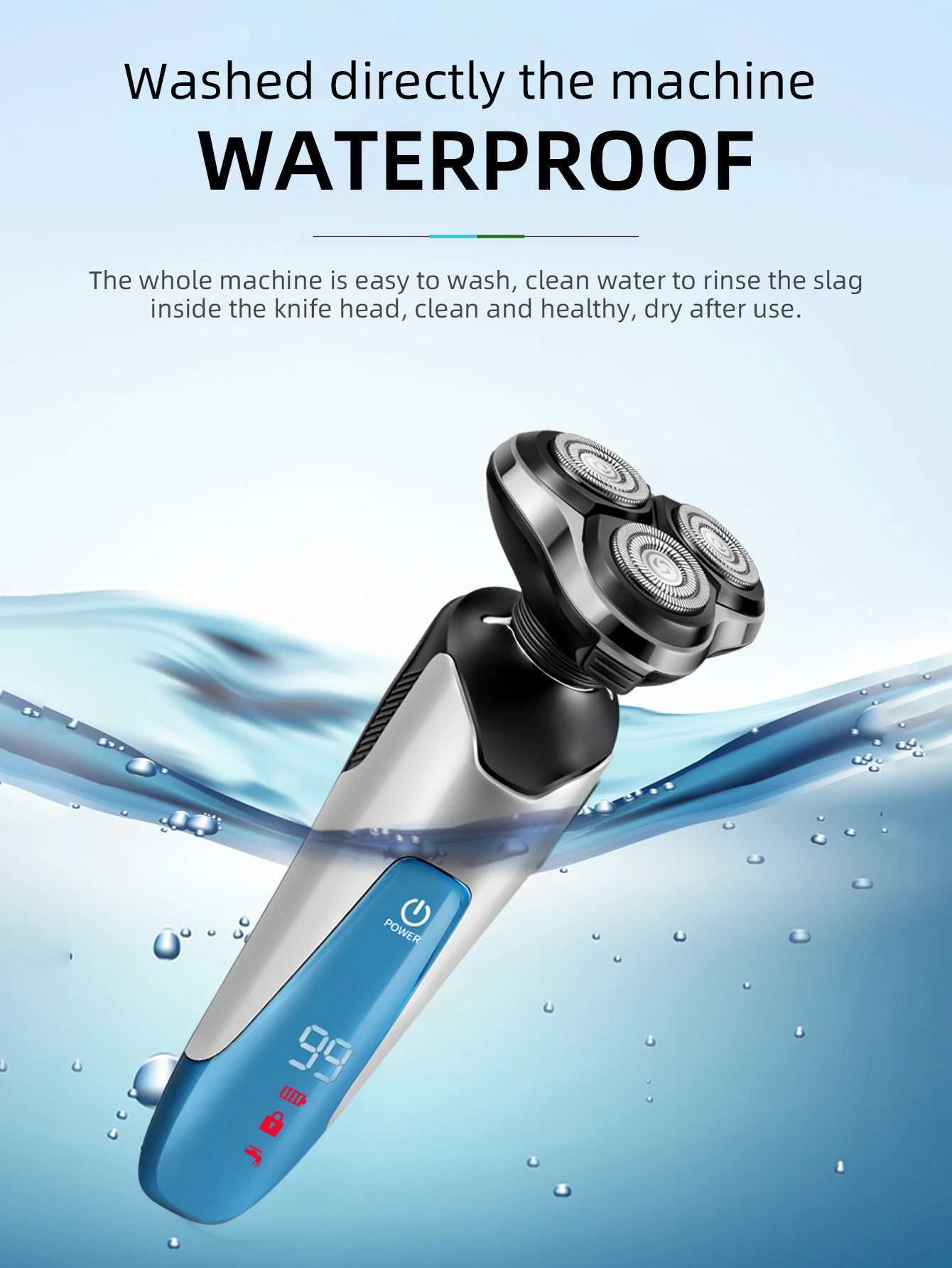 Kemei Powerful Electric Shaver with 3D Floating Triple Blade Waterproof Razor Machine Trimmer Rechargeable Floating Beard ShaverXJ241207