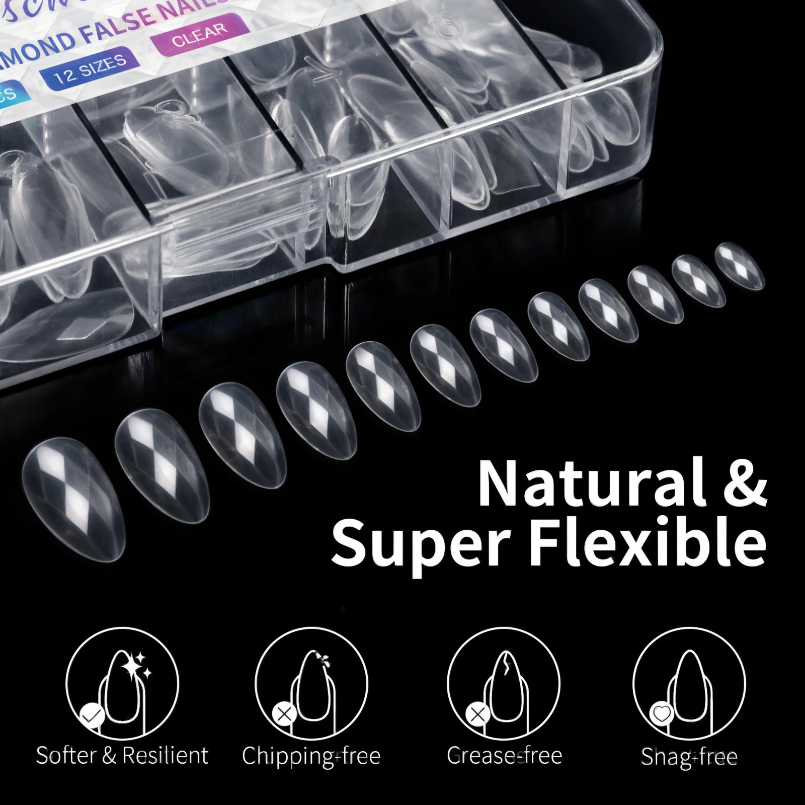 3D Diamond Gel False Nail Tips Almond Nail Ballet False Nails Acrylic Full Cover Press on Nails Manicure Extension Tools 241206