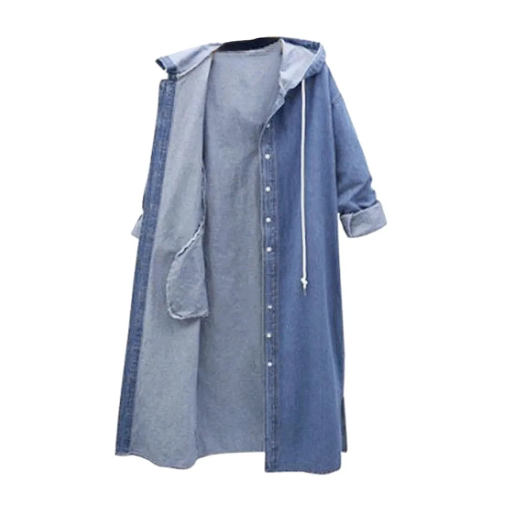 Womens hooded denim jacket long sleeved casual fashionable solid color brushed skirt 241206