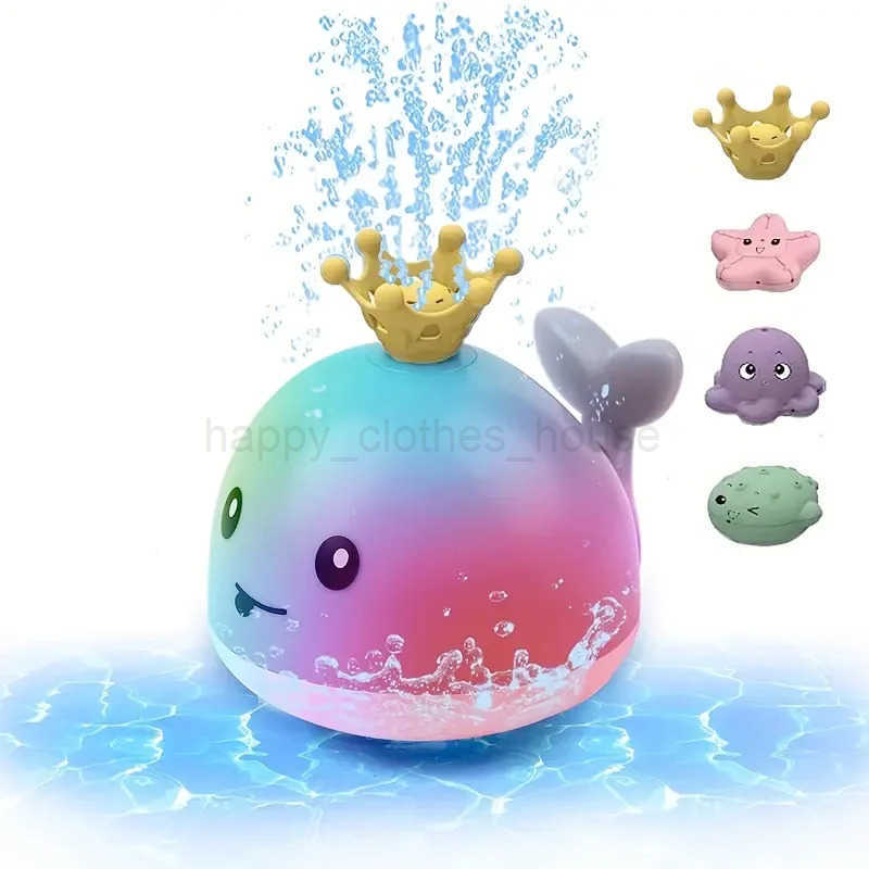 Baby Bath Toys Whale Electric Inductive Water Spray Ball with Light Bathroom Bathtub Swimming Toys for Toddler Infant ChildrenXJ241207