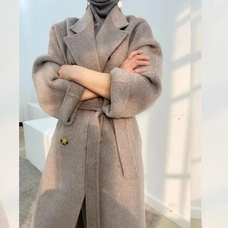 Alpaca double-sided wool coat long wool coat womens coat high-quality cashmere coat 241205