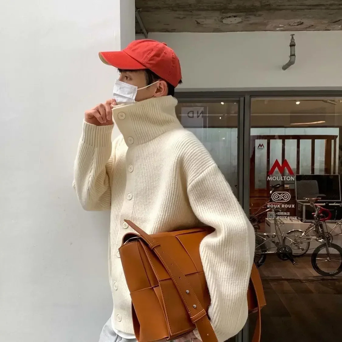 Korean style niche automatic and winter button mens womens knitted sweaters cardigans woolen trendy loose casual outerwear Y2K 241206