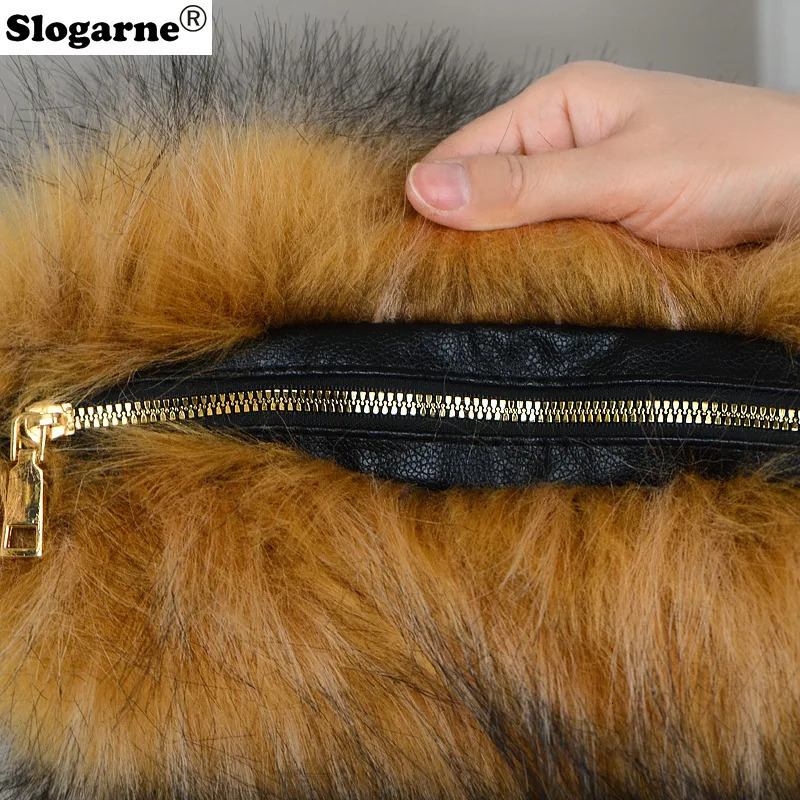 Womens Artificial Raccoon Fur Handbag Womens Winter Soft and Fluffy Large Capacity Handbag High Quality Fur Cross Body Bag 241206
