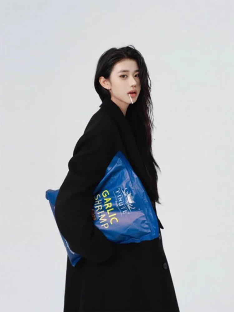 Black Lapel Long Wool Blend Coats Tops Korea Fashion Cotton Padded Lined Casual Chaquetas Elegant Loose Women Jackets Casaco 241202