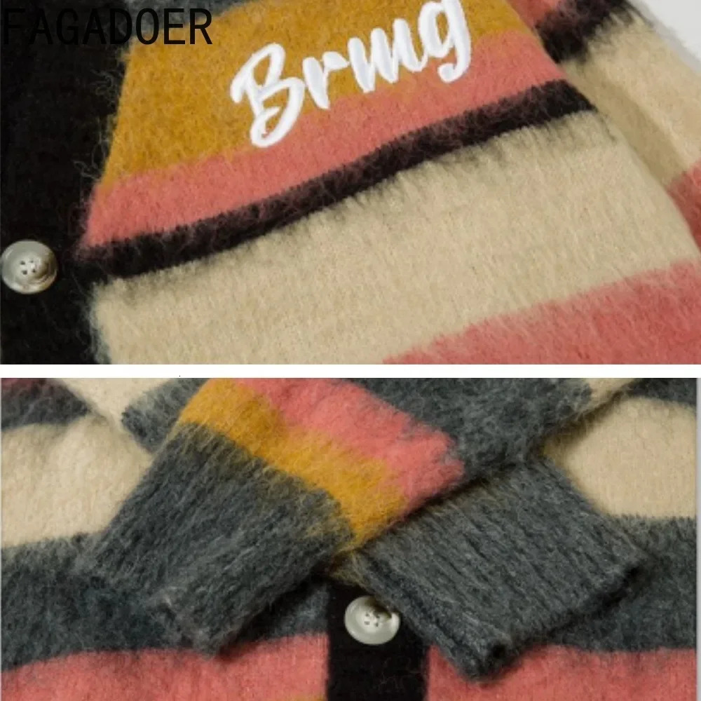 FAGADOER Letter Embroidery Sweet Knitting Cardigan Women Y2K Streetwear VNeck Color Block Loose Sweaters Coat Fashion 2025 241203