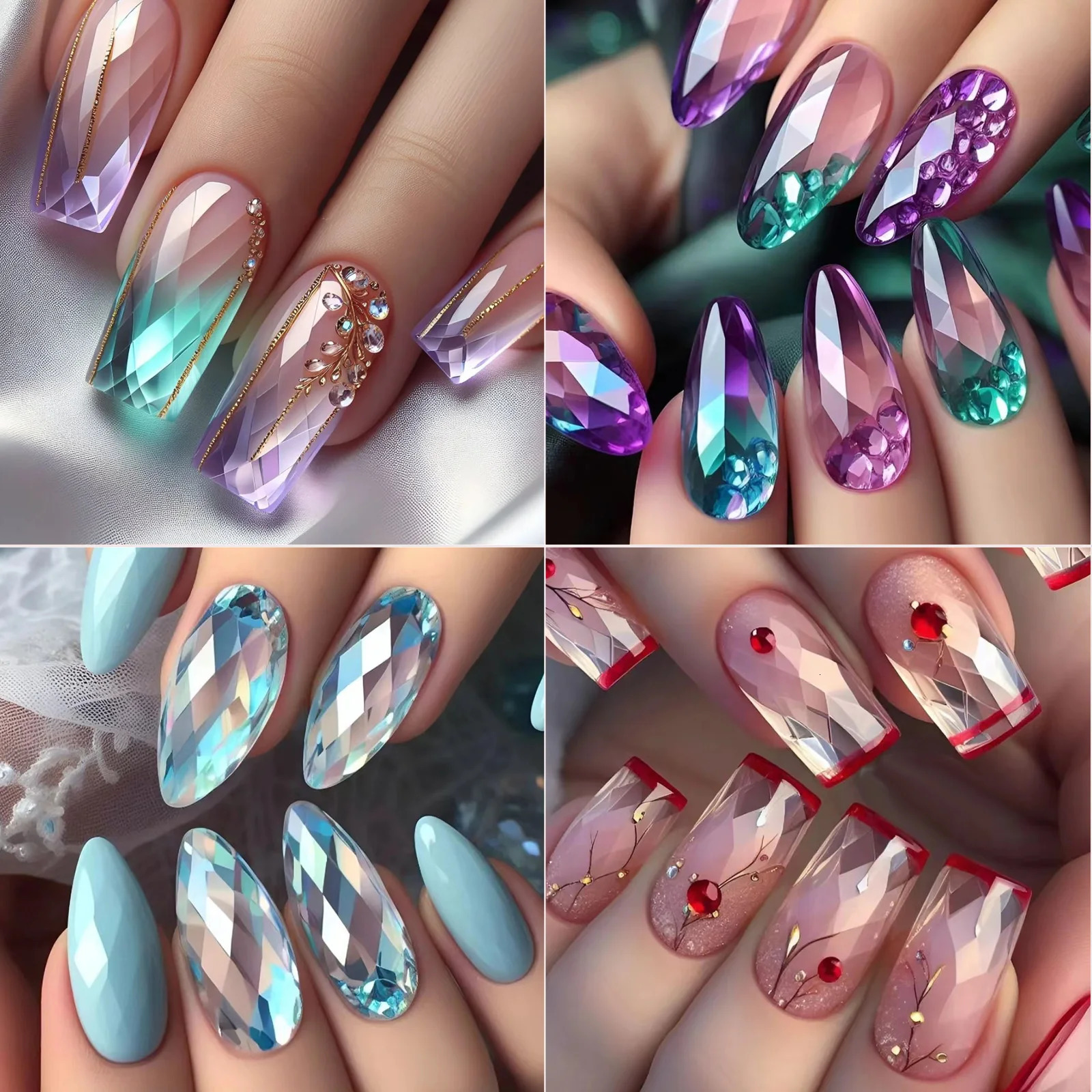3D Diamond Gel False Nail Tips Almond Nail Ballet False Nails Acrylic Full Cover Press on Nails Manicure Extension Tools 241206