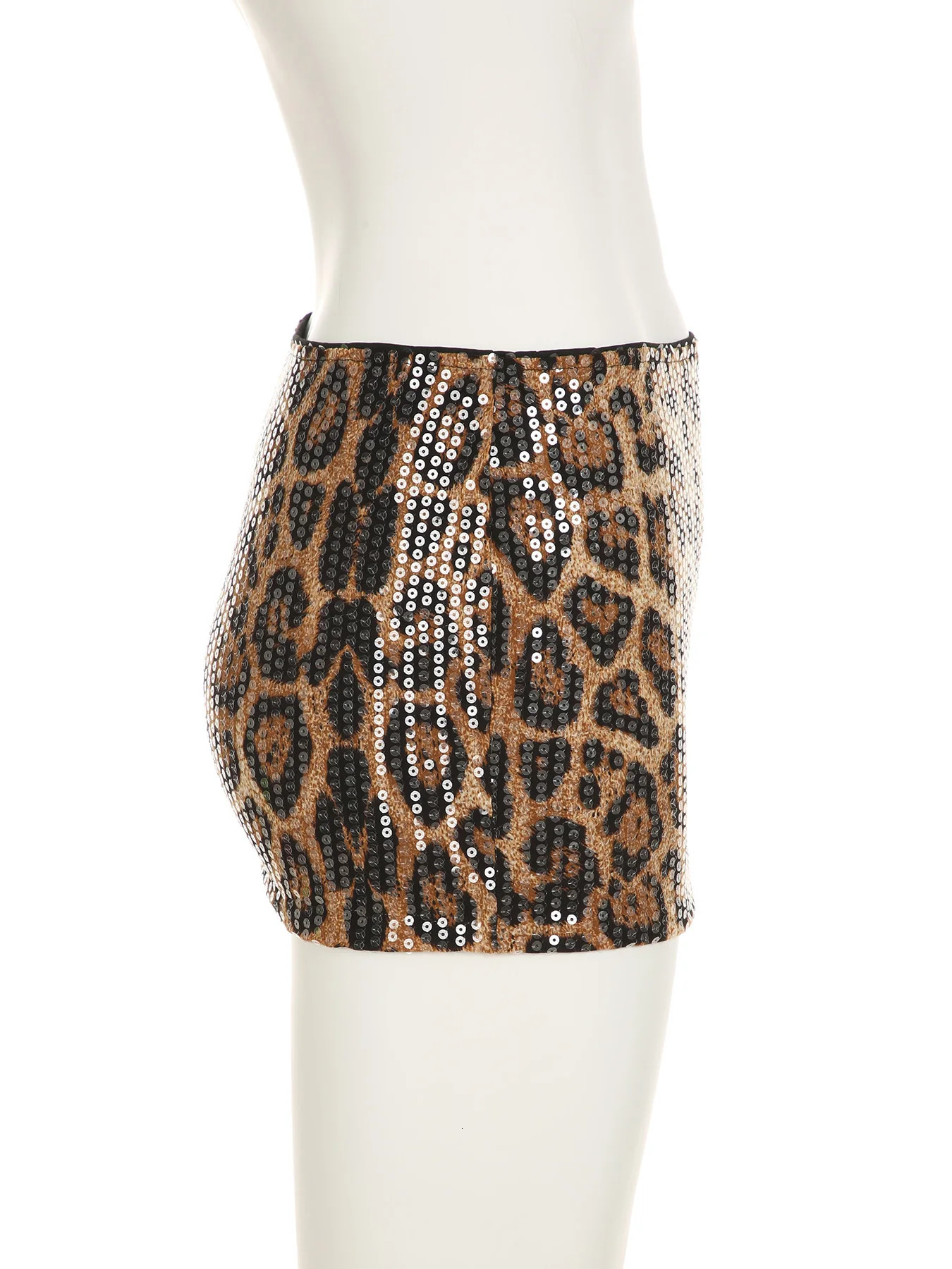 IAMSURE sexy flash leopard Bodycon Skirt Party Clubwear ultra-thin low waist Supper Mini Skirts Women streetwear women 241205