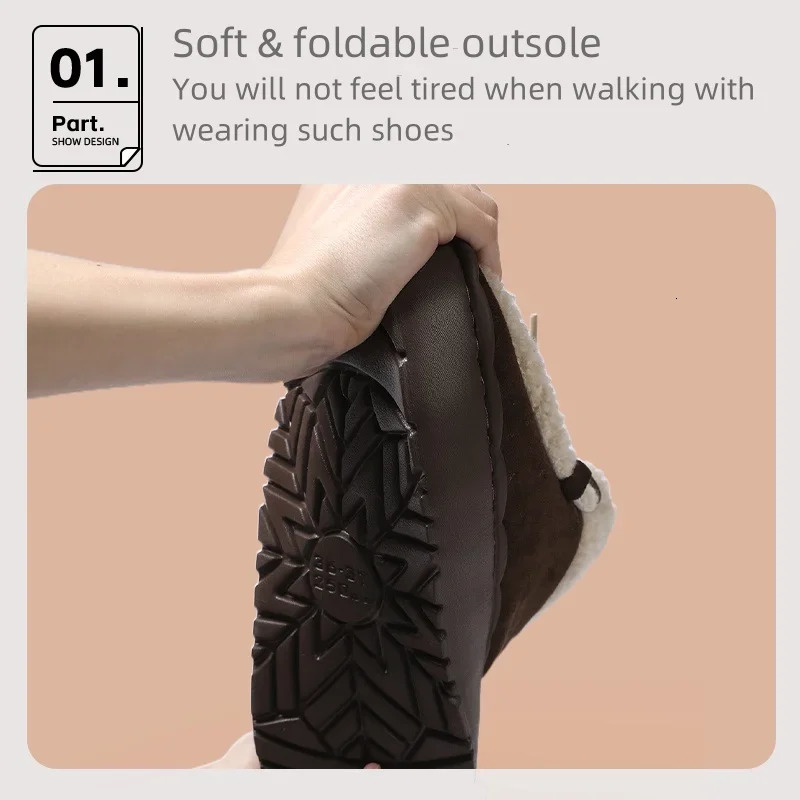 Womens thick soled winter cotton shoes casual warm and anti slip snow boots outdoor fashionable flat 241206