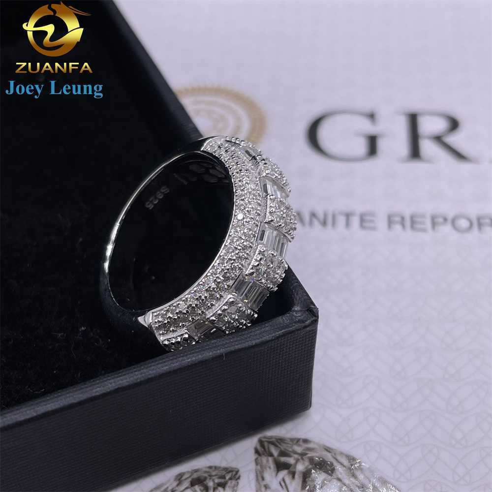 925 Sterling Silver Real Gold Plating VVS Mossanite Diamond Mens Lab Diamond Moissanite Band Ring Hip Hop Ring