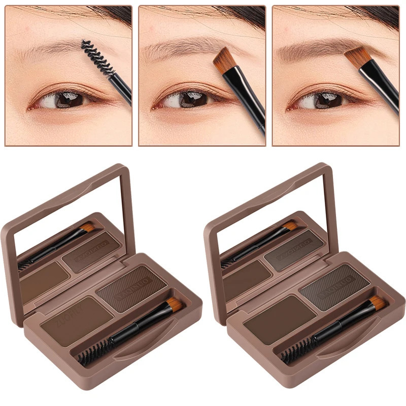 Two Colors Eyebrow Powder Makeup Palette Waterproof Shade for Eyebrow Enhancer Cosmetic Brush Mirror Box Make Up Tools Set 241206