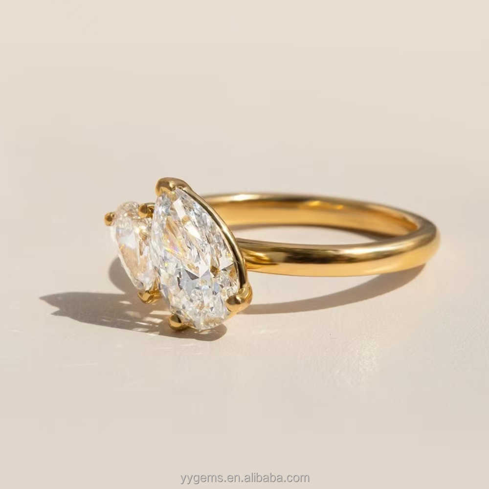 French Style MOI ET TOI Fine Pass Dia Test Pear Shape Moissanite Ring Solid Gold Engagement Rings Jewelry Women