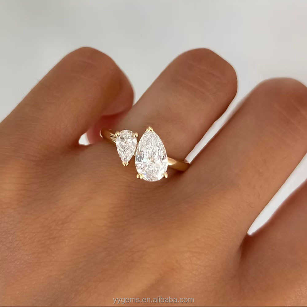 French Style MOI ET TOI Fine Pass Dia Test Pear Shape Moissanite Ring Solid Gold Engagement Rings Jewelry Women