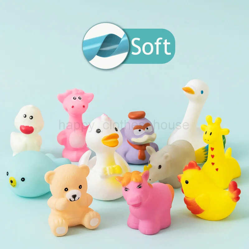 10pcs Baby Bath Toys Cute Animals Swimming Water Game Soft Rubber Float Squeeze Sound Water Shower Toys For KidsXJ241207