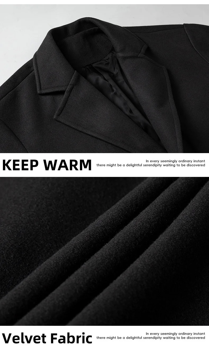 Retro double-sided wool coat mens mid length knee thick tweed autumn thick set windbreaker warm and soft 241204