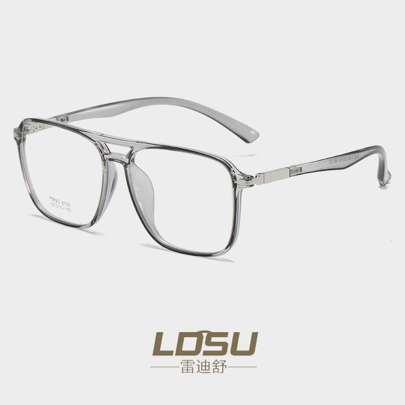 TR Large Frame Double Beam Spectacle Glasses - Fashionable Flat Street Shooting Eyewear for Men & Women (Model 8120)