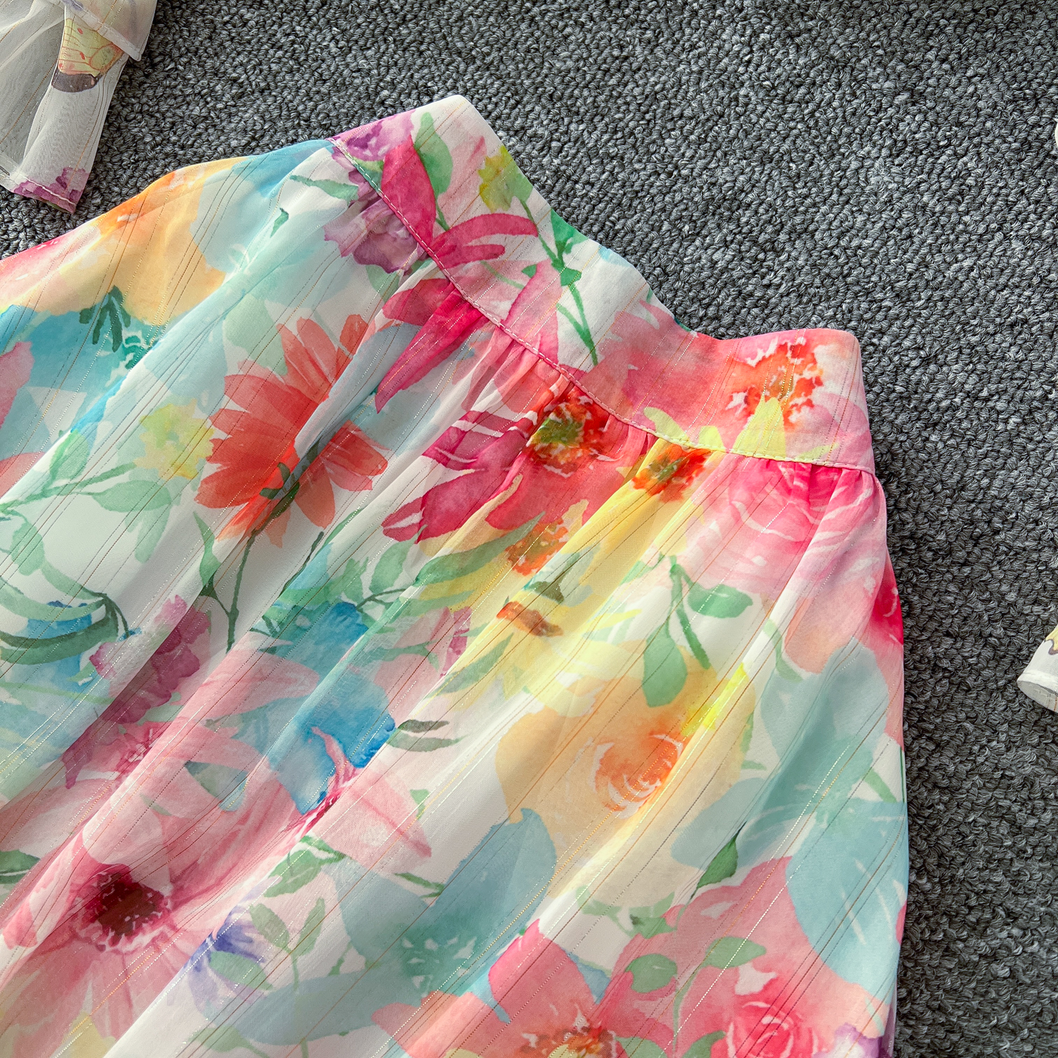 Two Piece Dress 2025 Fashion Runway Gorgeous Flower 2 Piece Set Women Bow Floral Print Long Flare Sleeve Tops High Waist Maxi Skirts Suit