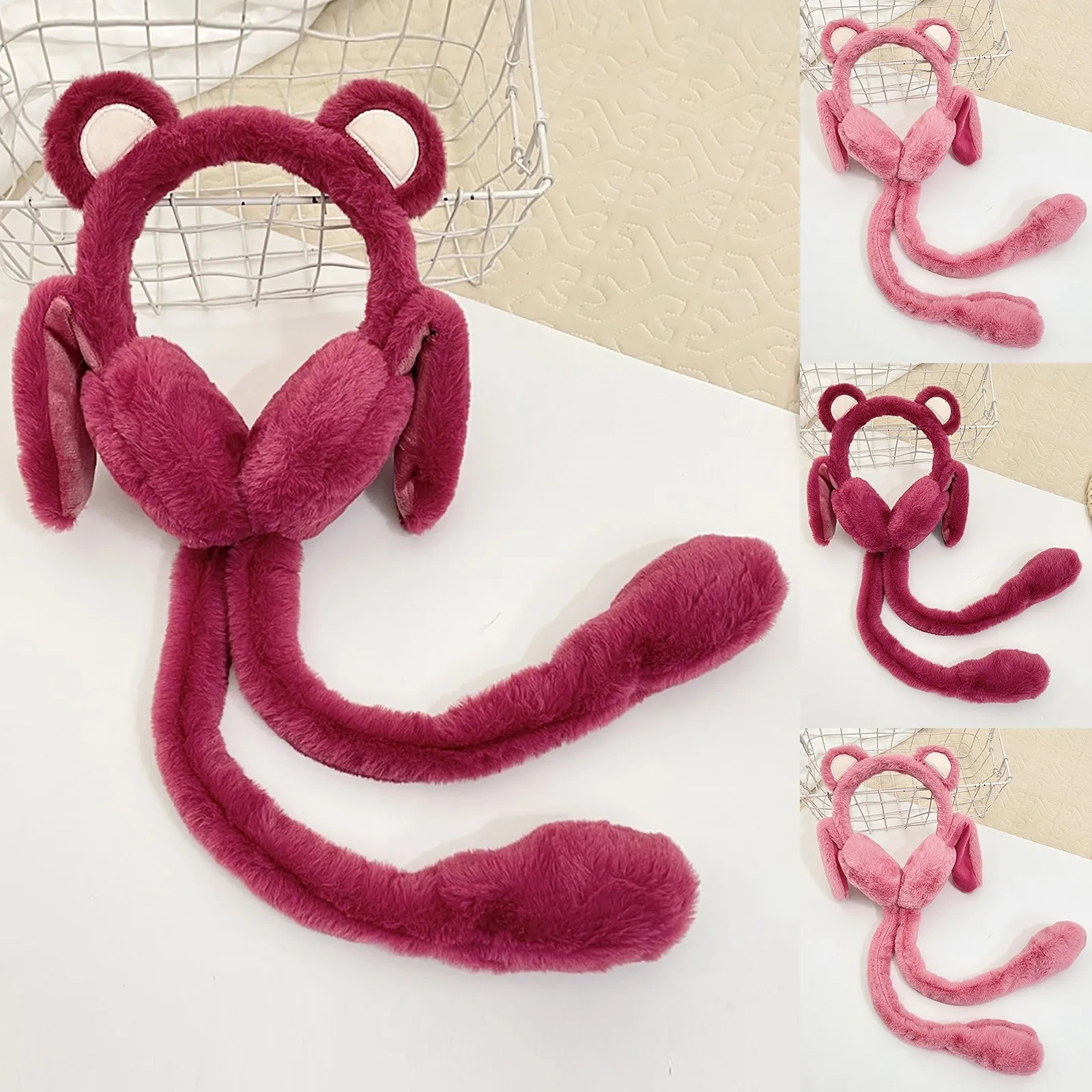 1 pink womens fluffy autumn and winter earmuffs cute and warm mobile airbag bear earmuffs cold earmuffs soft earmuffs daily wear 241205