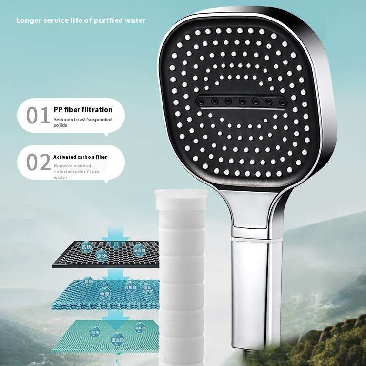 Square filter showerhead, super pressurized handheld household bathroom shower heater, large water volume for showering and bathing